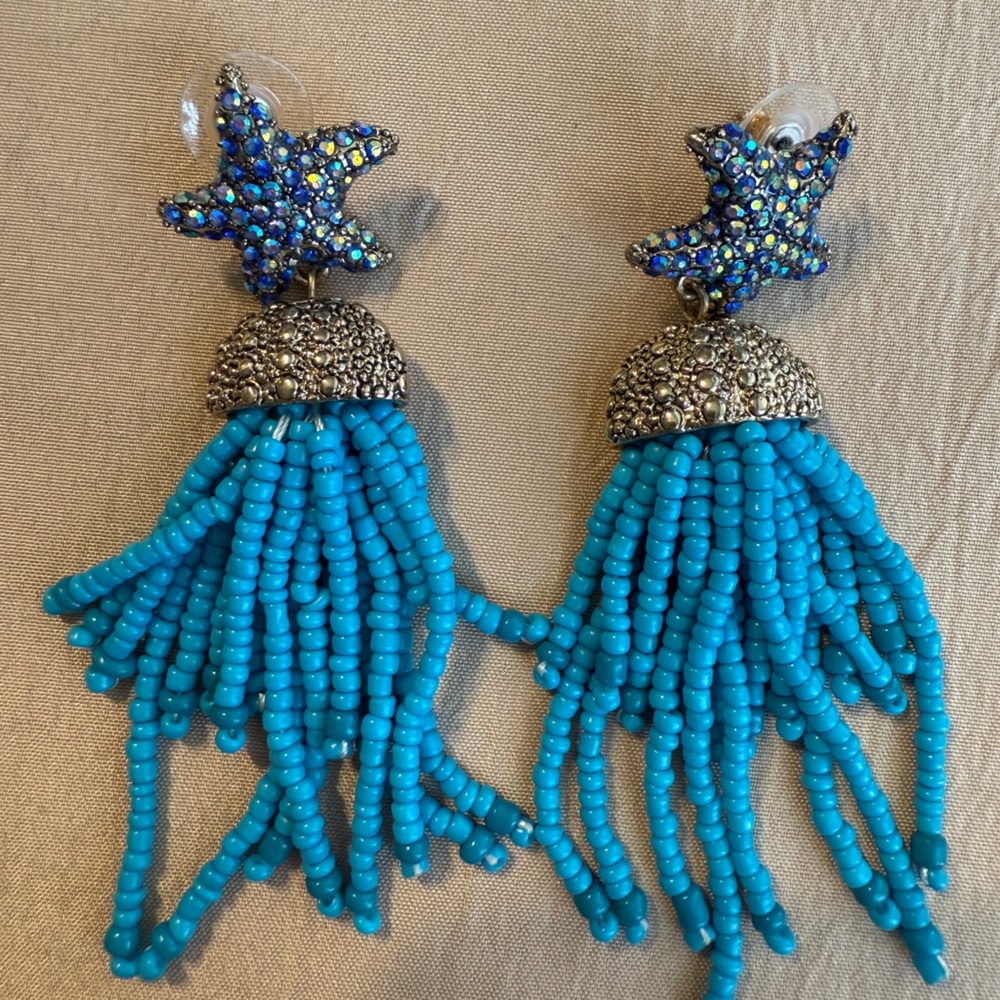 Betsey Johnson Surfmaid Blue Starfish Tassel Earrings
